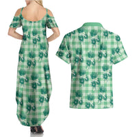 Green Palaka Hawaii Couples Matching Summer Maxi Dress and Hawaiian Shirt Hawaiian Lehua Blossoms LT05 - Polynesian Pride