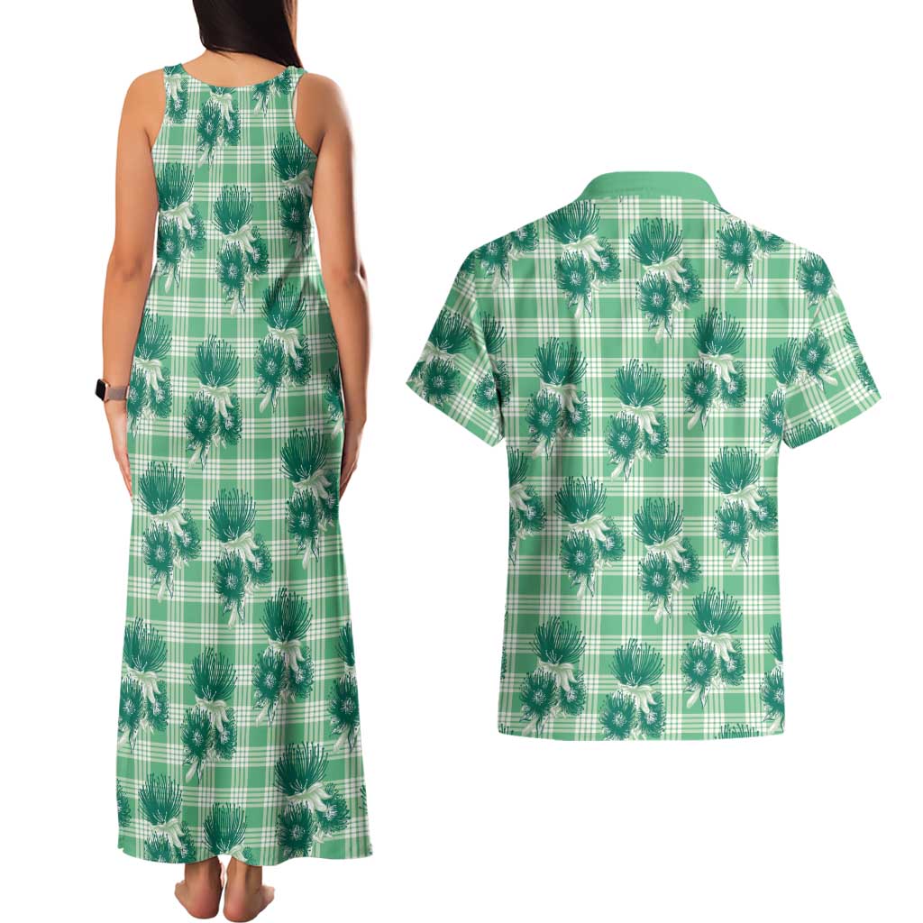 Green Palaka Hawaii Couples Matching Tank Maxi Dress and Hawaiian Shirt Hawaiian Lehua Blossoms LT05 - Polynesian Pride