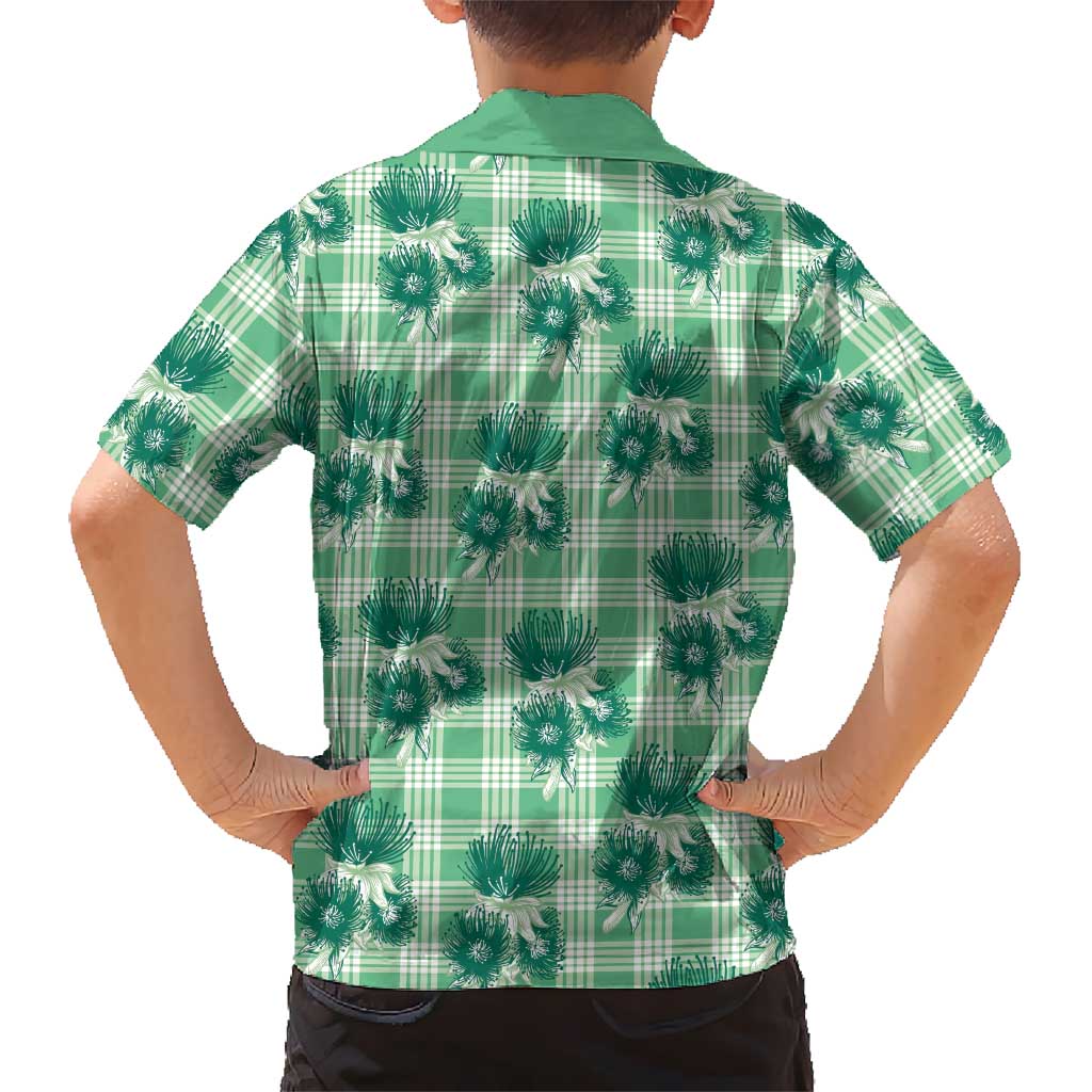 Green Palaka Hawaii Family Matching Mermaid Dress and Hawaiian Shirt Hawaiian Lehua Blossoms LT05 - Polynesian Pride