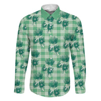 Green Palaka Hawaii Family Matching Mermaid Dress and Hawaiian Shirt Hawaiian Lehua Blossoms LT05 Dad's Shirt - Long Sleeve Green - Polynesian Pride