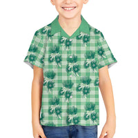 Green Palaka Hawaii Family Matching Mermaid Dress and Hawaiian Shirt Hawaiian Lehua Blossoms LT05 Son's Shirt Green - Polynesian Pride