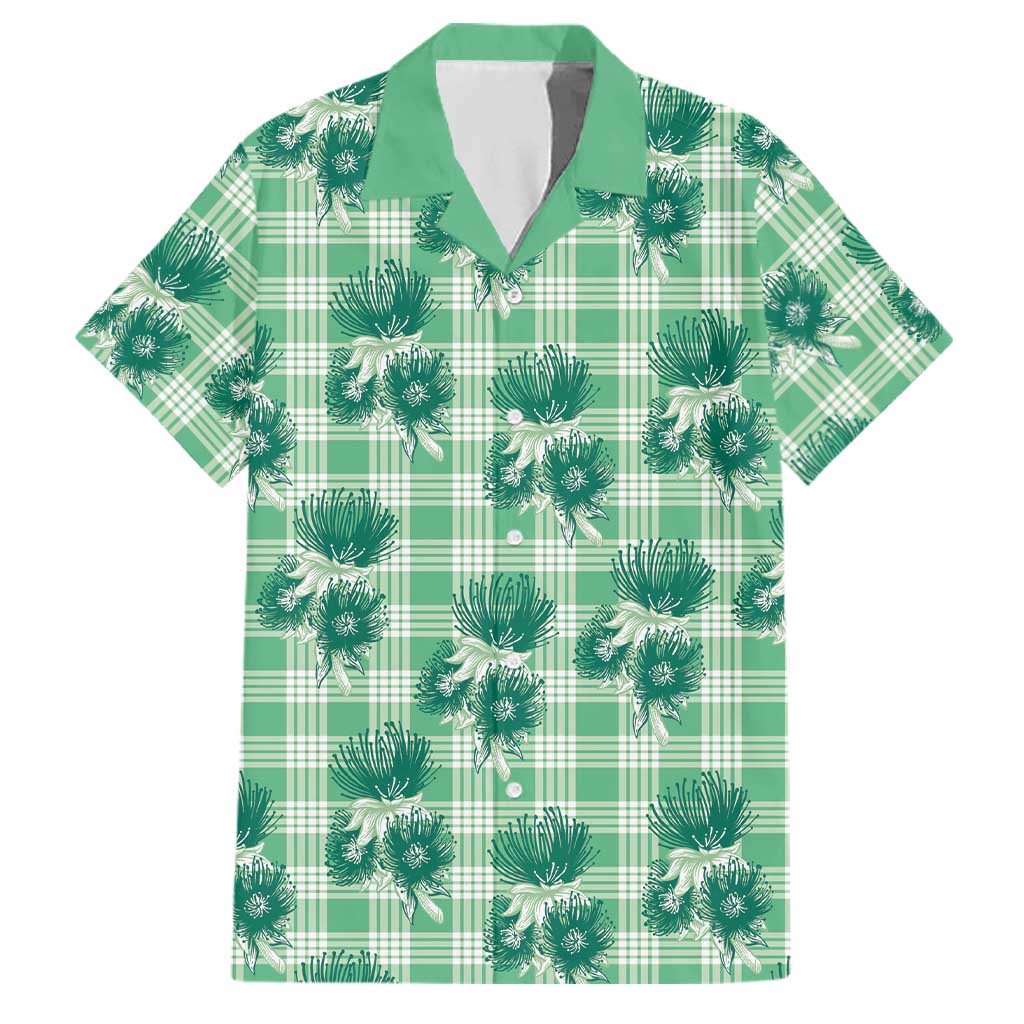 Green Palaka Hawaii Family Matching Off The Shoulder Long Sleeve Dress and Hawaiian Shirt Hawaiian Lehua Blossoms LT05 Dad's Shirt - Short Sleeve Green - Polynesian Pride