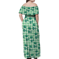 Green Palaka Hawaii Family Matching Off Shoulder Maxi Dress and Hawaiian Shirt Hawaiian Lehua Blossoms LT05 - Polynesian Pride