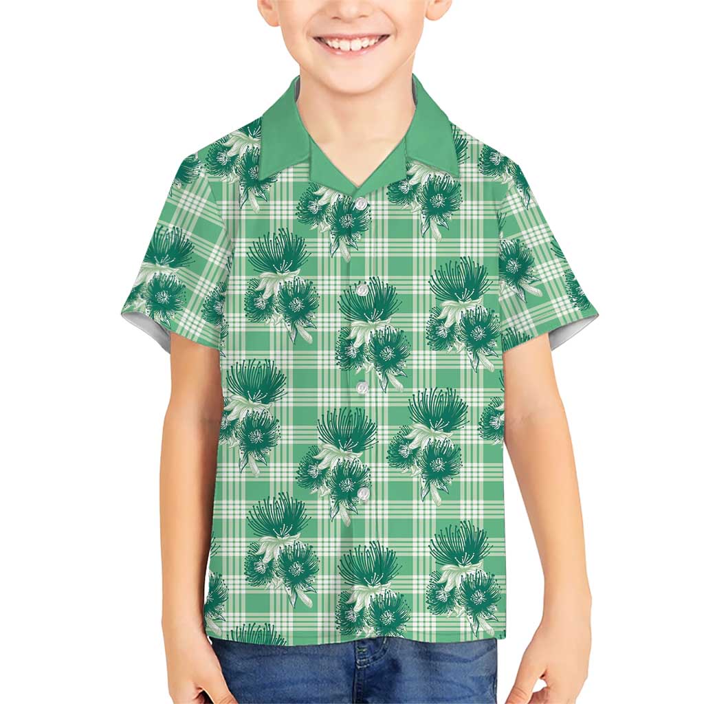 Green Palaka Hawaii Family Matching Off Shoulder Maxi Dress and Hawaiian Shirt Hawaiian Lehua Blossoms LT05 Son's Shirt Green - Polynesian Pride