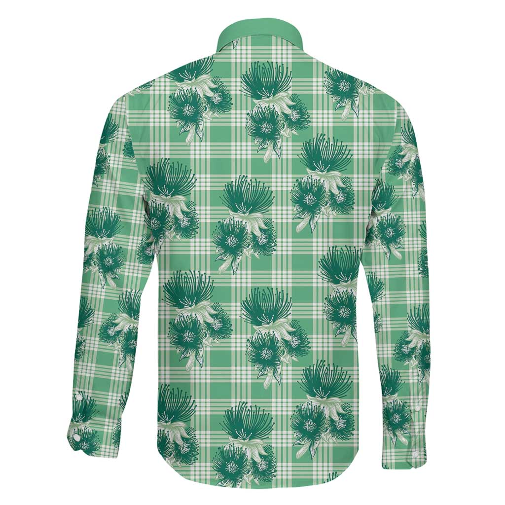 Green Palaka Hawaii Family Matching Short Sleeve Bodycon Dress and Hawaiian Shirt Hawaiian Lehua Blossoms LT05 - Polynesian Pride