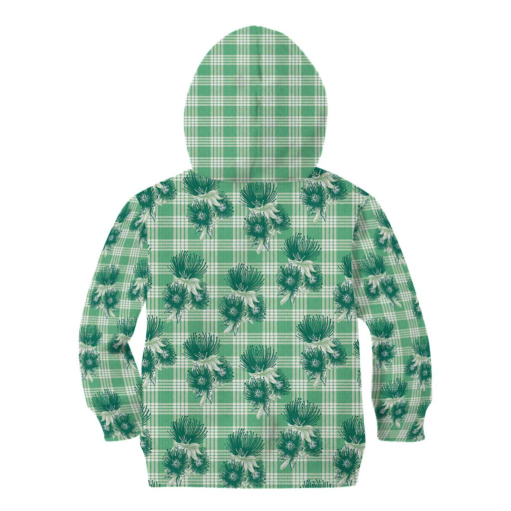 Green Palaka Hawaii Kid Hoodie Hawaiian Lehua Blossoms