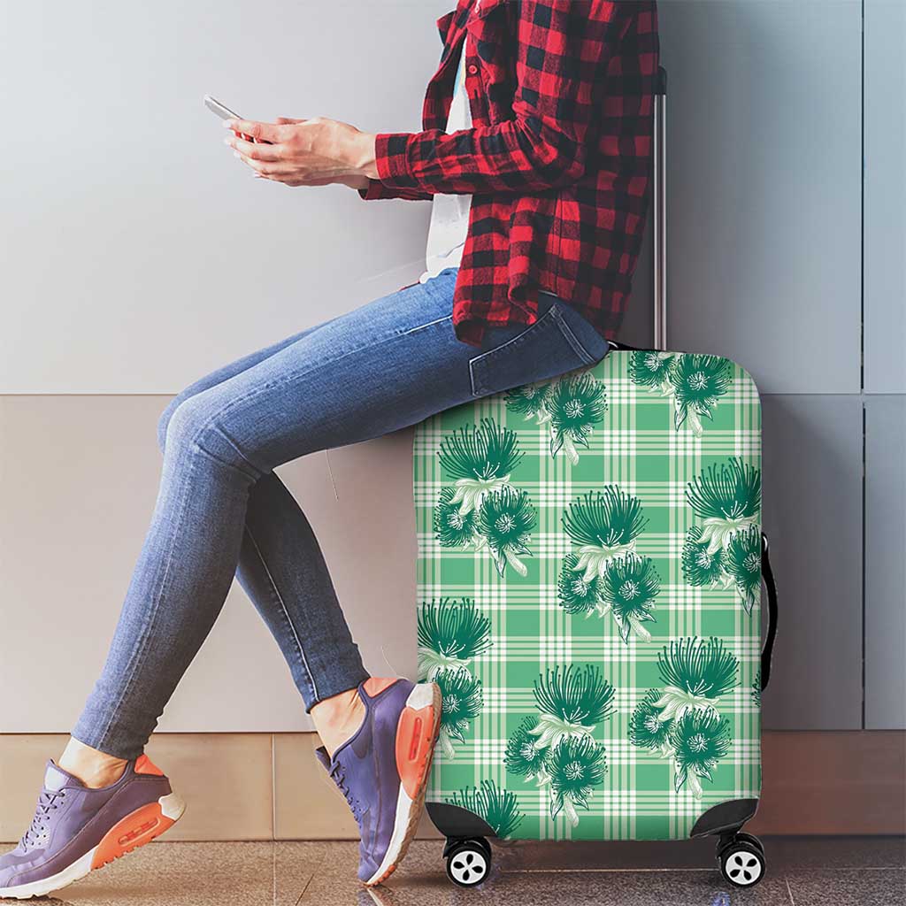 Green Palaka Hawaii Luggage Cover Hawaiian Lehua Blossoms