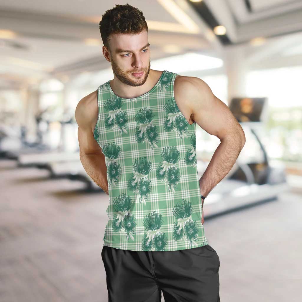 Green Palaka Hawaii Men Tank Top Hawaiian Lehua Blossoms