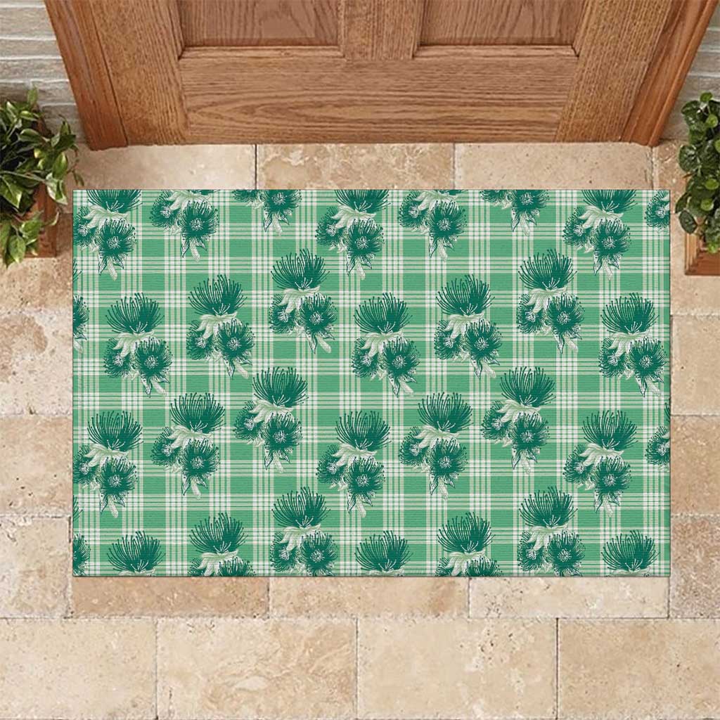Green Palaka Hawaii Rubber Doormat Hawaiian Lehua Blossoms