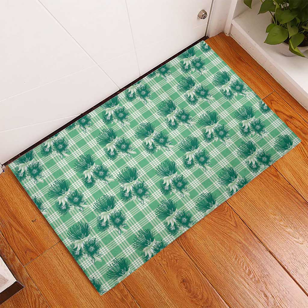 Green Palaka Hawaii Rubber Doormat Hawaiian Lehua Blossoms