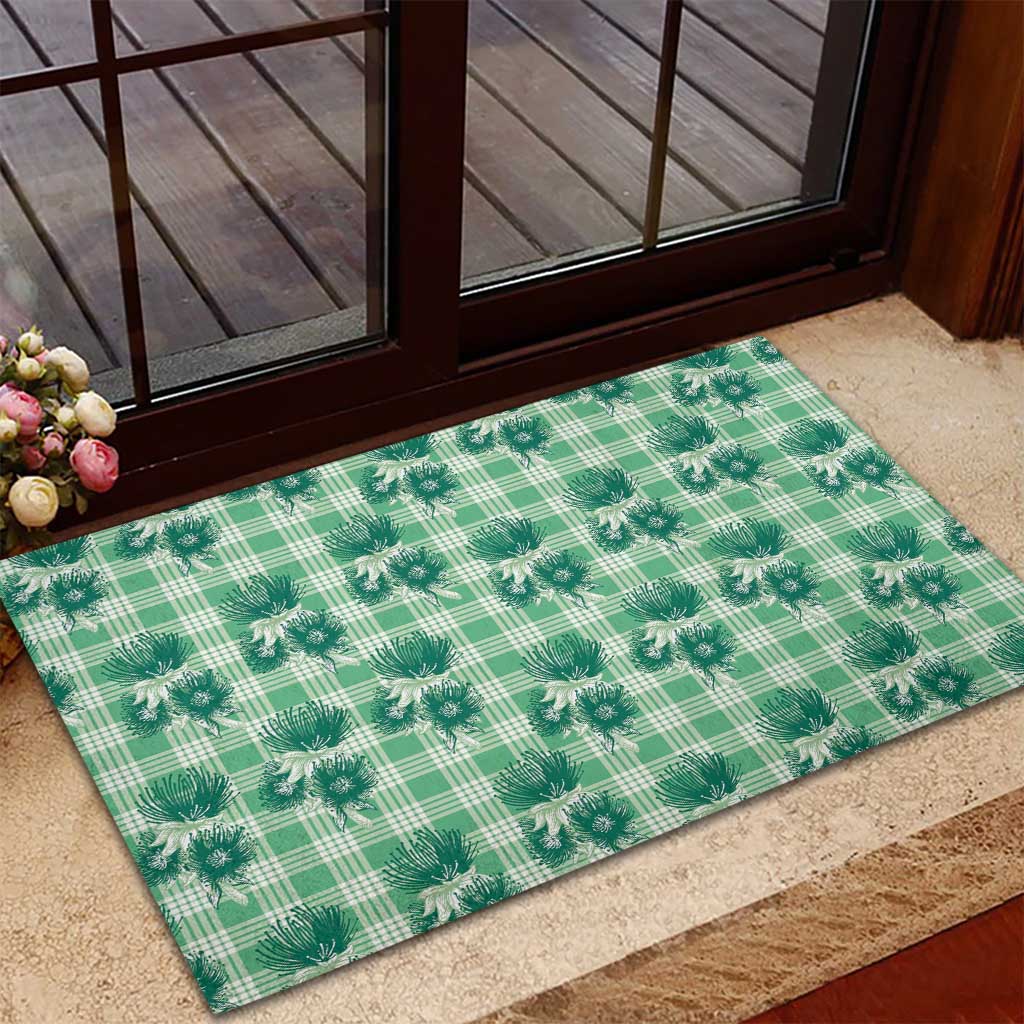 Green Palaka Hawaii Rubber Doormat Hawaiian Lehua Blossoms