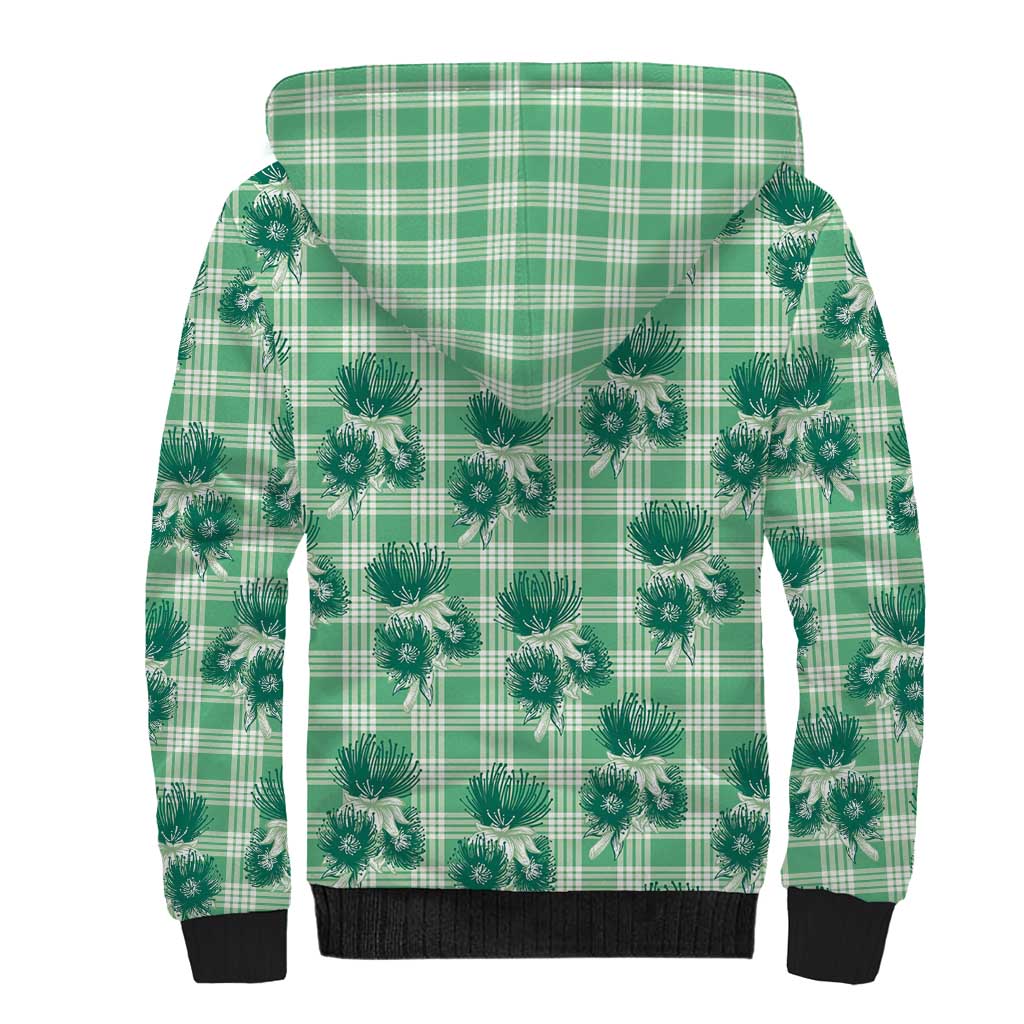 Green Palaka Hawaii Sherpa Hoodie Hawaiian Lehua Blossoms