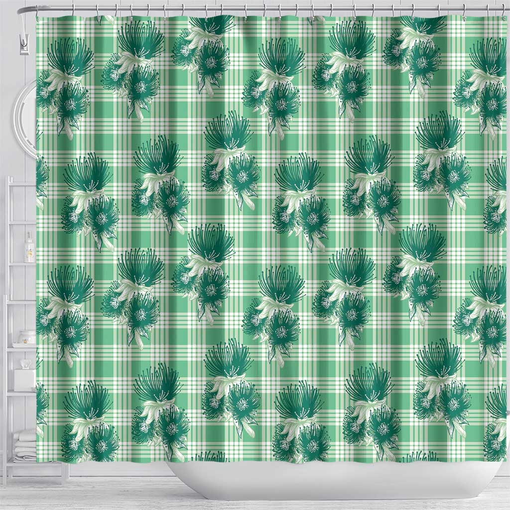 Green Palaka Hawaii Shower Curtain Hawaiian Lehua Blossoms LT05 - Polynesian Pride