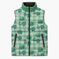 Green Palaka Hawaii Sleeveless Puffer Jacket Hawaiian Lehua Blossoms