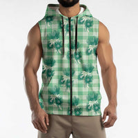 Green Palaka Hawaii Sleeveless Zip Hoodie Hawaiian Lehua Blossoms