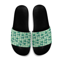 Green Palaka Hawaii Slide Sandals Hawaiian Lehua Blossoms