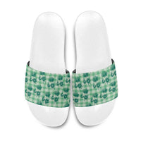 Green Palaka Hawaii Slide Sandals Hawaiian Lehua Blossoms