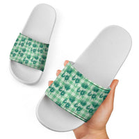 Green Palaka Hawaii Slide Sandals Hawaiian Lehua Blossoms
