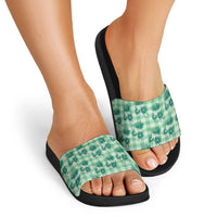 Green Palaka Hawaii Slide Sandals Hawaiian Lehua Blossoms