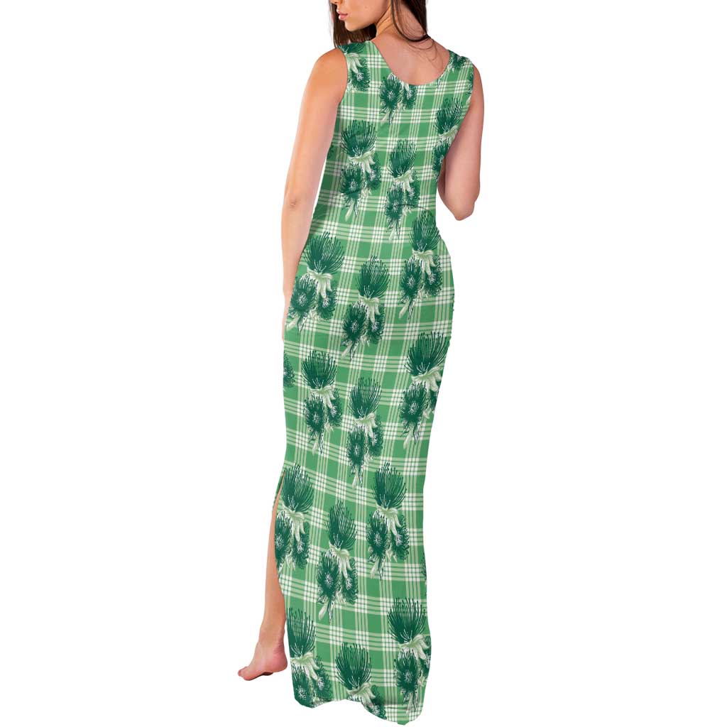 Green Palaka Hawaii Tank Maxi Dress Hawaiian Lehua Blossoms