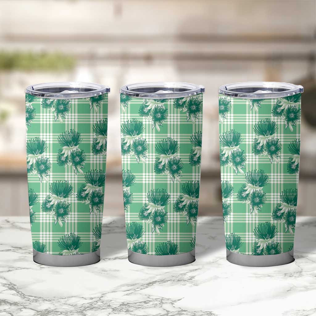 Green Palaka Hawaii Tumbler Cup Hawaiian Lehua Blossoms