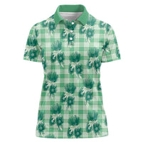 Green Palaka Hawaii Women Polo Shirt Hawaiian Lehua Blossoms LT05 Female Green - Polynesian Pride