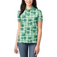 Green Palaka Hawaii Women Polo Shirt Hawaiian Lehua Blossoms LT05 - Polynesian Pride