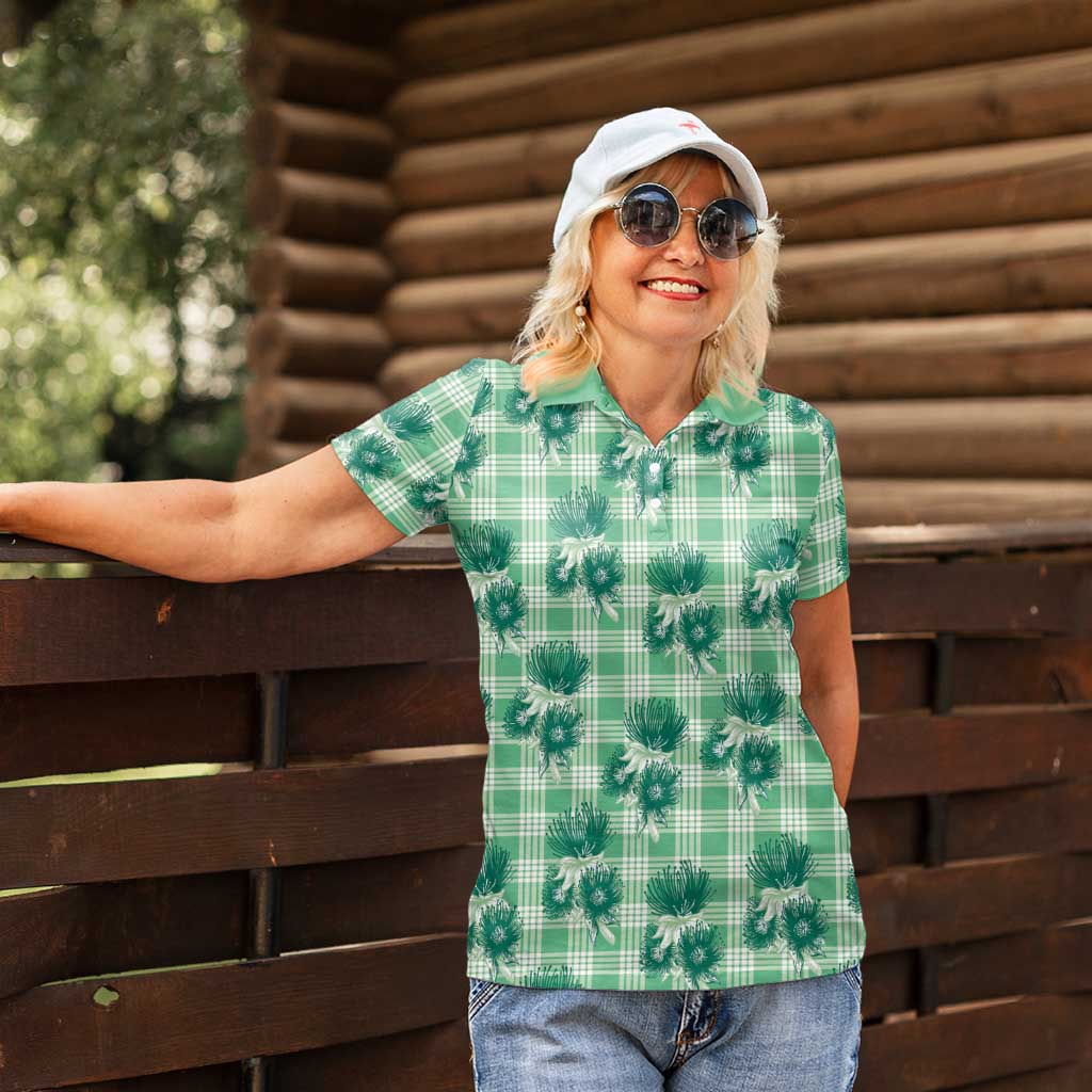 Green Palaka Hawaii Women Polo Shirt Hawaiian Lehua Blossoms LT05 - Polynesian Pride
