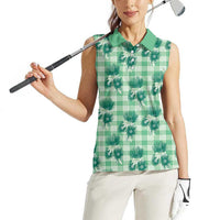 Green Palaka Hawaii Women Sleeveless Polo Shirt Hawaiian Lehua Blossoms LT05 - Polynesian Pride