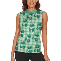 Green Palaka Hawaii Women Sleeveless Polo Shirt Hawaiian Lehua Blossoms LT05 - Polynesian Pride