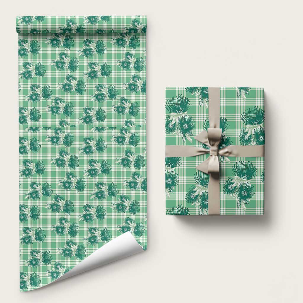 Green Palaka Hawaii Wrapping Paper Hawaiian Lehua Blossoms