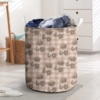Brown Palaka Hawaii Laundry Basket Hawaiian Lehua Blossoms
