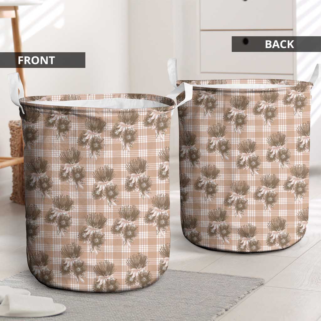 Brown Palaka Hawaii Laundry Basket Hawaiian Lehua Blossoms