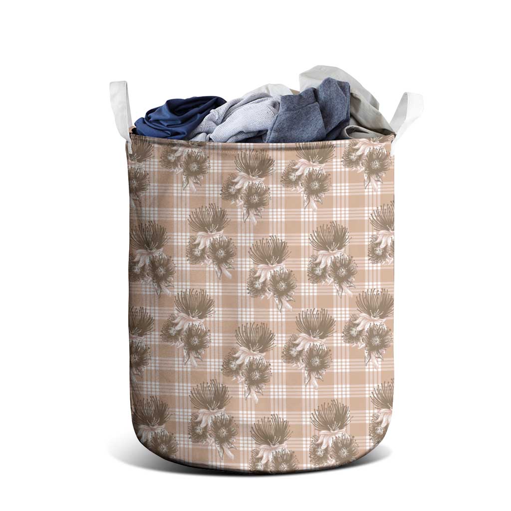 Brown Palaka Hawaii Laundry Basket Hawaiian Lehua Blossoms
