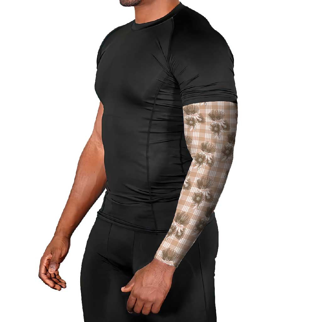 Brown Palaka Hawaii Arm Sleeves Hawaiian Lehua Blossoms