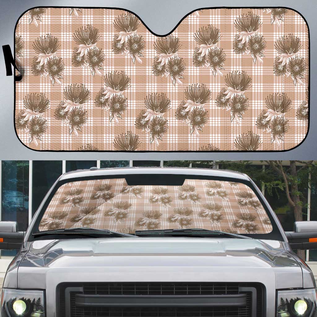 Brown Palaka Hawaii Auto Sun Shade Hawaiian Lehua Blossoms