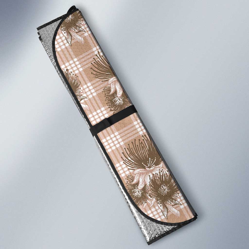 Brown Palaka Hawaii Auto Sun Shade Hawaiian Lehua Blossoms