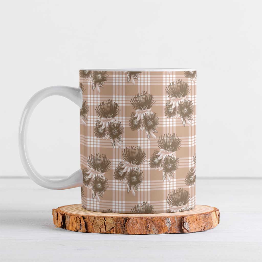 Brown Palaka Hawaii Ceramic Mug Hawaiian Lehua Blossoms