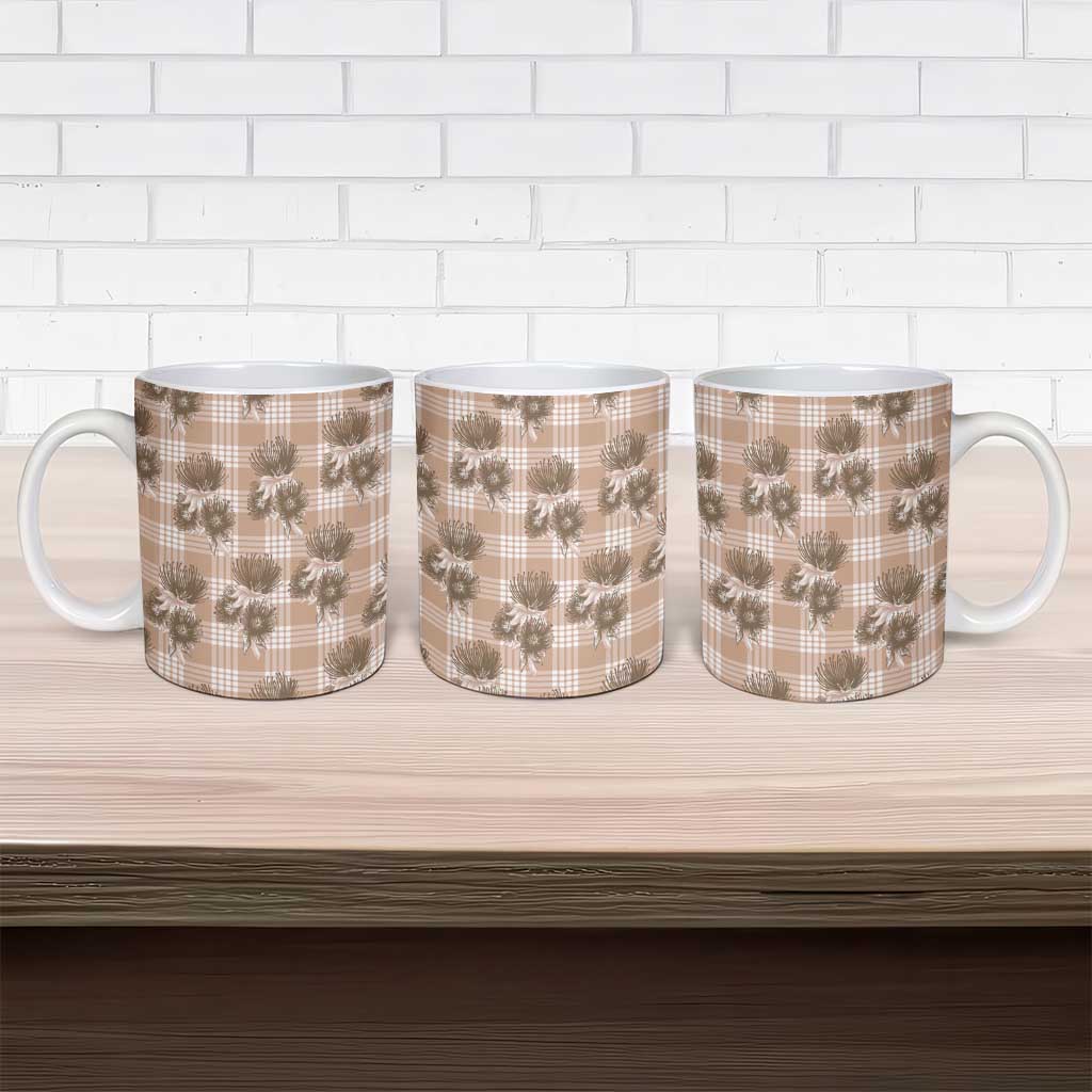 Brown Palaka Hawaii Ceramic Mug Hawaiian Lehua Blossoms
