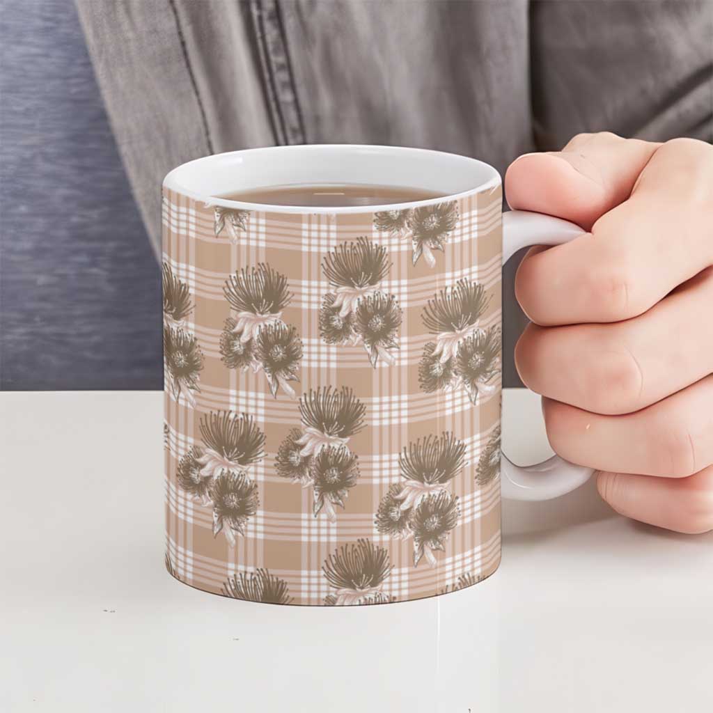 Brown Palaka Hawaii Ceramic Mug Hawaiian Lehua Blossoms