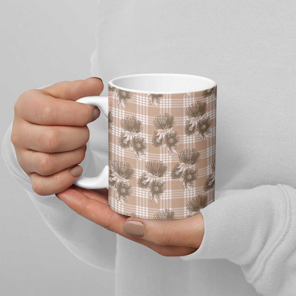 Brown Palaka Hawaii Ceramic Mug Hawaiian Lehua Blossoms