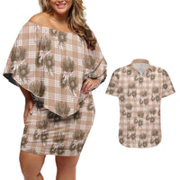 Brown Palaka Hawaii Couples Matching Off Shoulder Short Dress and Hawaiian Shirt Hawaiian Lehua Blossoms LT05 Brown - Polynesian Pride