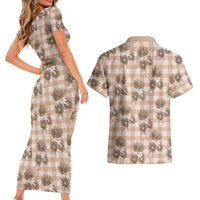 Brown Palaka Hawaii Couples Matching Short Sleeve Bodycon Dress and Hawaiian Shirt Hawaiian Lehua Blossoms