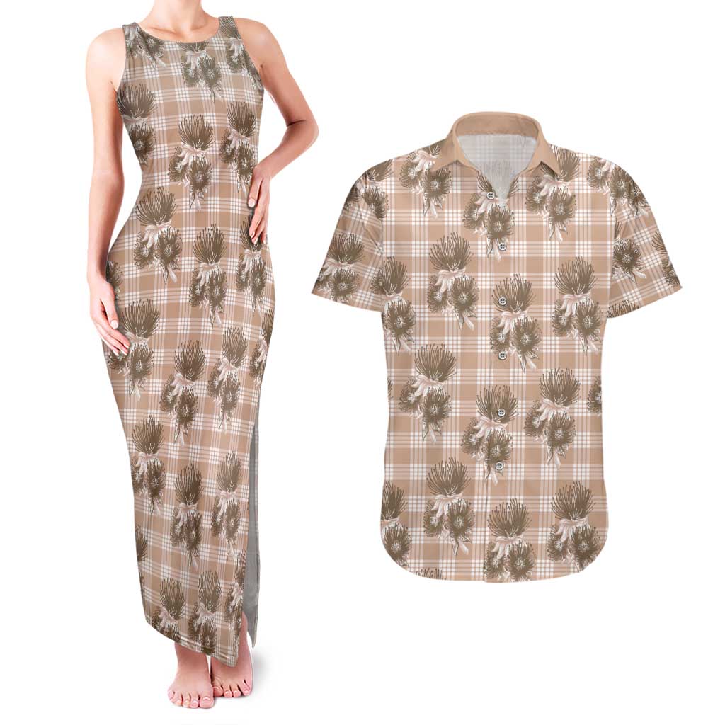 Brown Palaka Hawaii Couples Matching Tank Maxi Dress and Hawaiian Shirt Hawaiian Lehua Blossoms LT05 Brown - Polynesian Pride