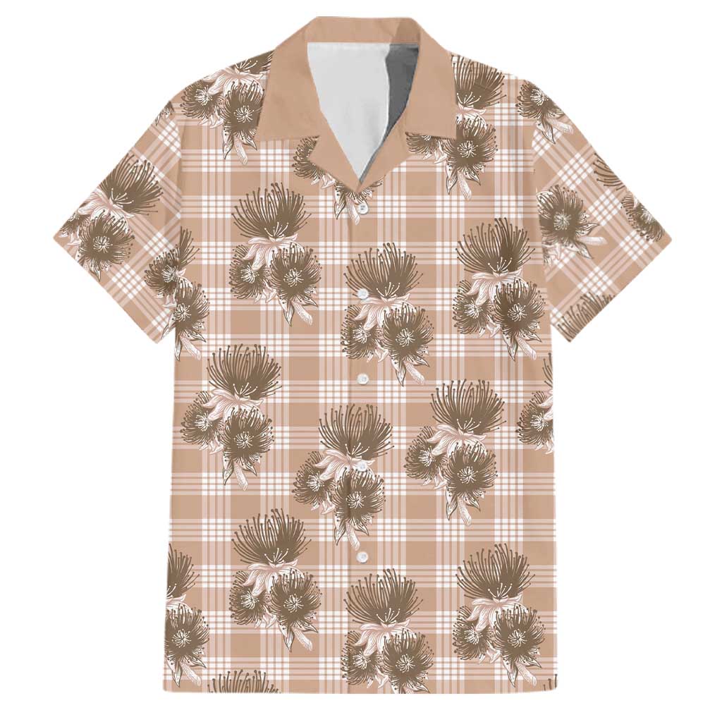 Brown Palaka Hawaii Family Matching Long Sleeve Bodycon Dress and Hawaiian Shirt Hawaiian Lehua Blossoms LT05 Dad's Shirt - Short Sleeve Brown - Polynesian Pride
