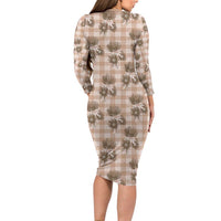Brown Palaka Hawaii Family Matching Long Sleeve Bodycon Dress and Hawaiian Shirt Hawaiian Lehua Blossoms LT05 - Polynesian Pride