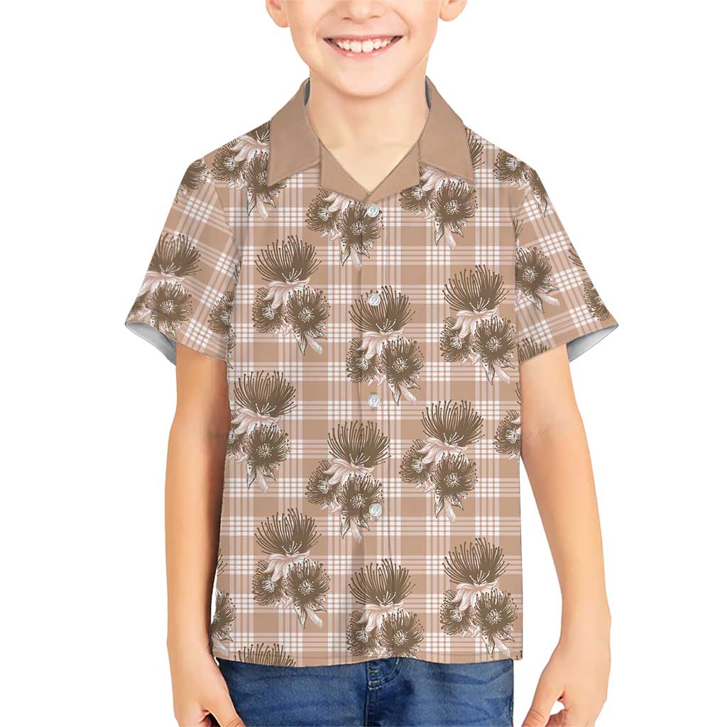Brown Palaka Hawaii Family Matching Off Shoulder Maxi Dress and Hawaiian Shirt Hawaiian Lehua Blossoms LT05 Son's Shirt Brown - Polynesian Pride
