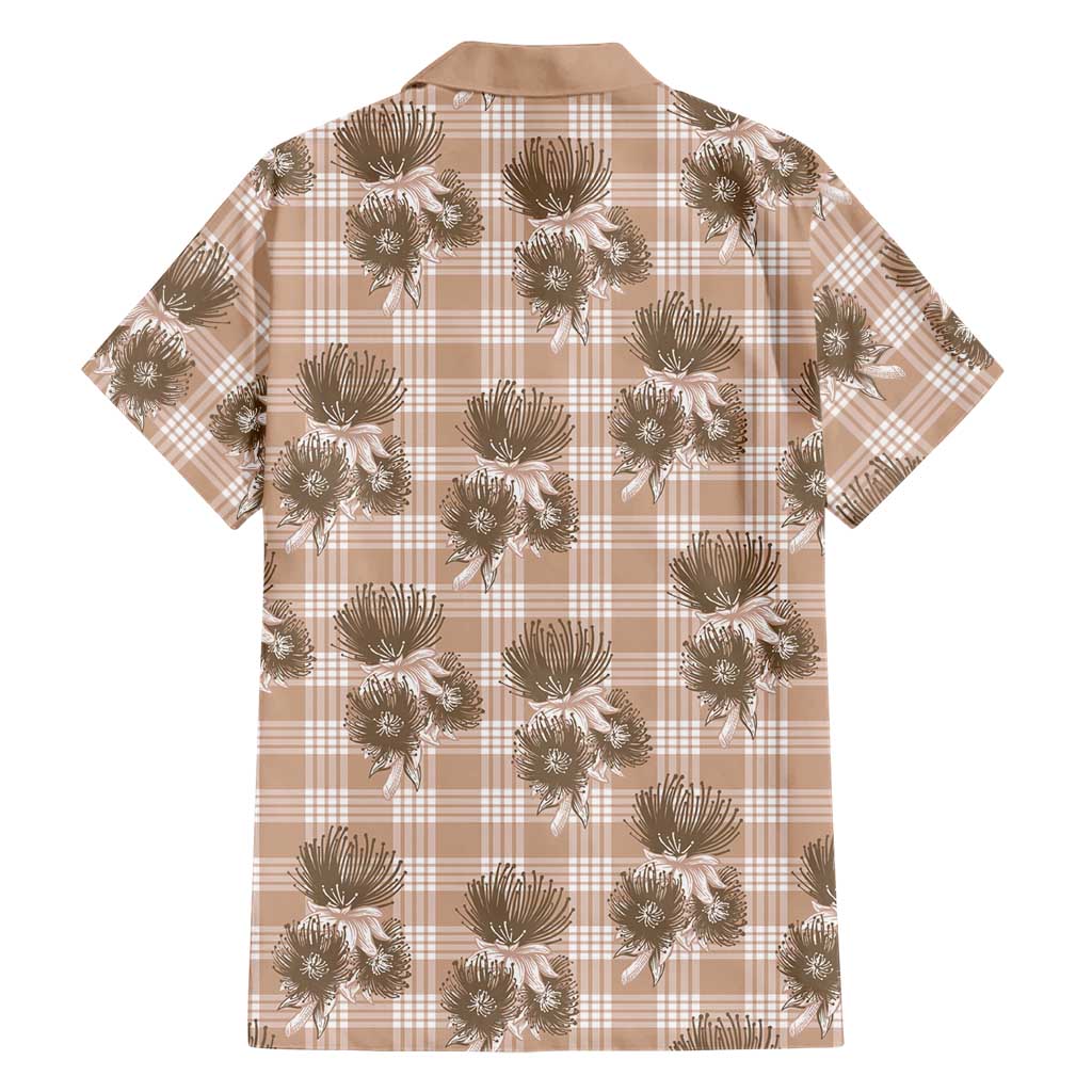 Brown Palaka Hawaii Family Matching Off Shoulder Short Dress and Hawaiian Shirt Hawaiian Lehua Blossoms LT05 - Polynesian Pride
