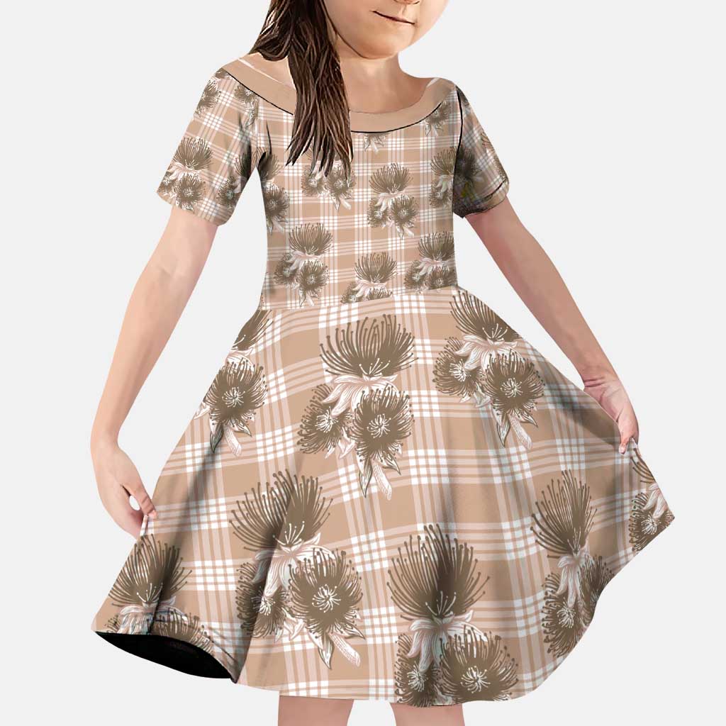 Brown Palaka Hawaii Family Matching Summer Maxi Dress and Hawaiian Shirt Hawaiian Lehua Blossoms LT05 Daughter's Dress Brown - Polynesian Pride