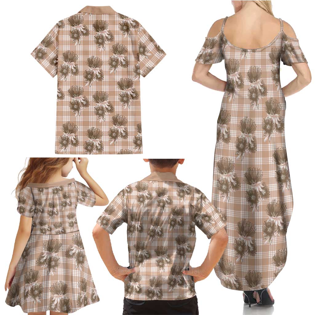 Brown Palaka Hawaii Family Matching Summer Maxi Dress and Hawaiian Shirt Hawaiian Lehua Blossoms LT05 - Polynesian Pride